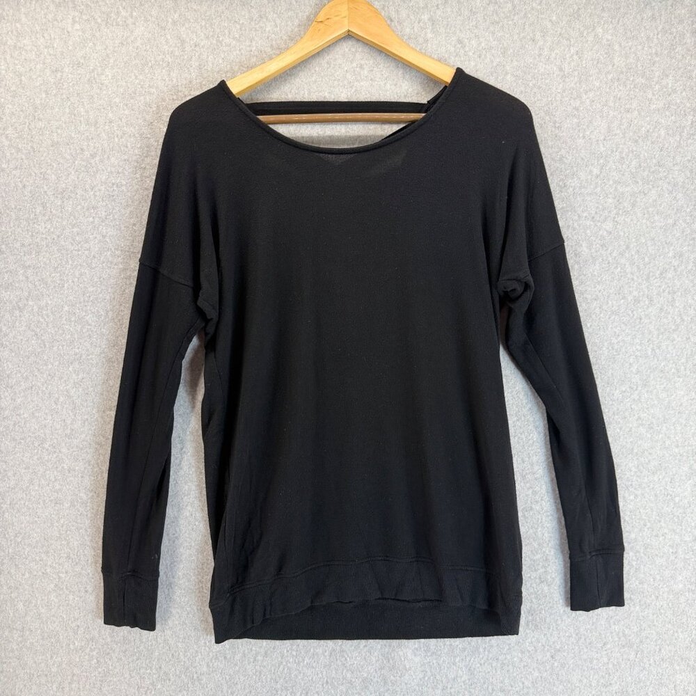 Athleta Womens Black Cross Back Sweater Long Sleeve Shirt Modal‎ Blend Size XXS